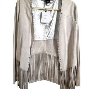 Ultra soft suede jacket with fringe. Dove grey. Made it Italy. Country fest best